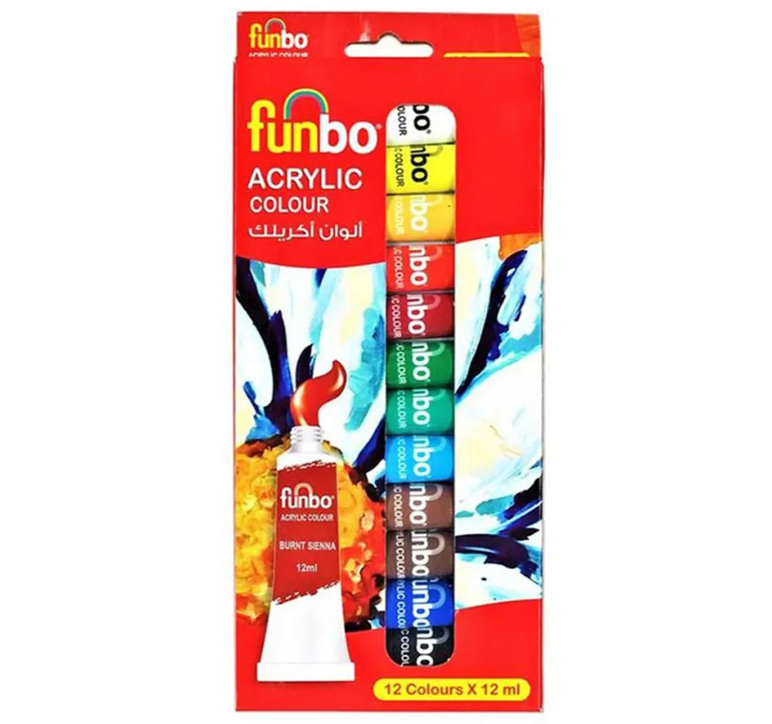 Funbo Acrylic Paint Water Color Tubes Set, 12 Pcs, Assorted Colours, 12s-1212