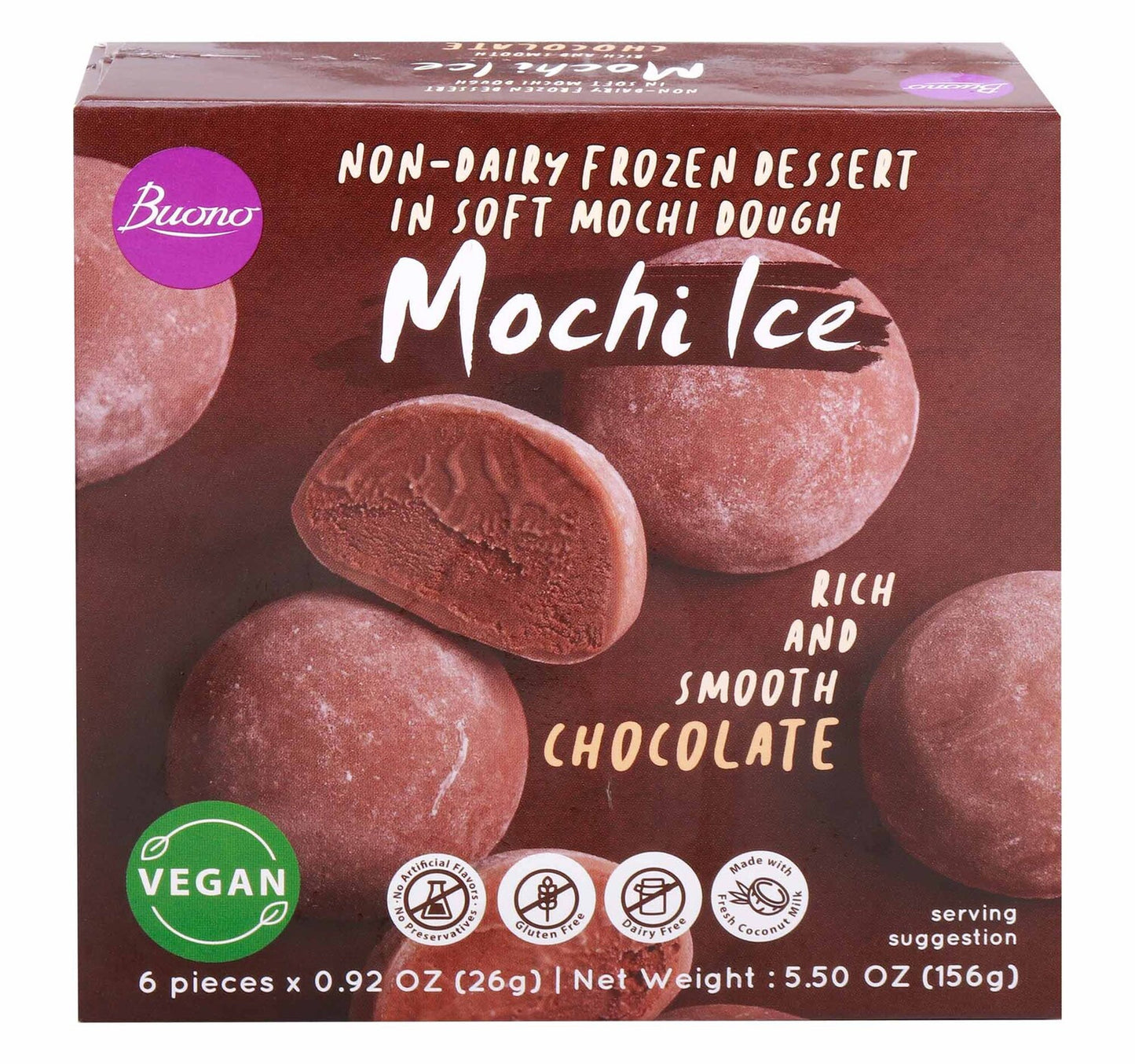 Buono Mochi Ice Chocolate Non-Dairy Frozen Dessert 156 g