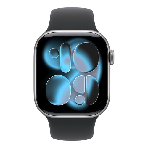 ساعة Apple Watch Series 11 الذكية بنظام تحديد المواقع العالمي (GPS) وشبكة خلوية، هيكل من الألومنيوم باللون الرمادي الفضائي مقاس 42 مم مع سوار رياضي أسود (صغير/متوسط)، MF8A4AF/A