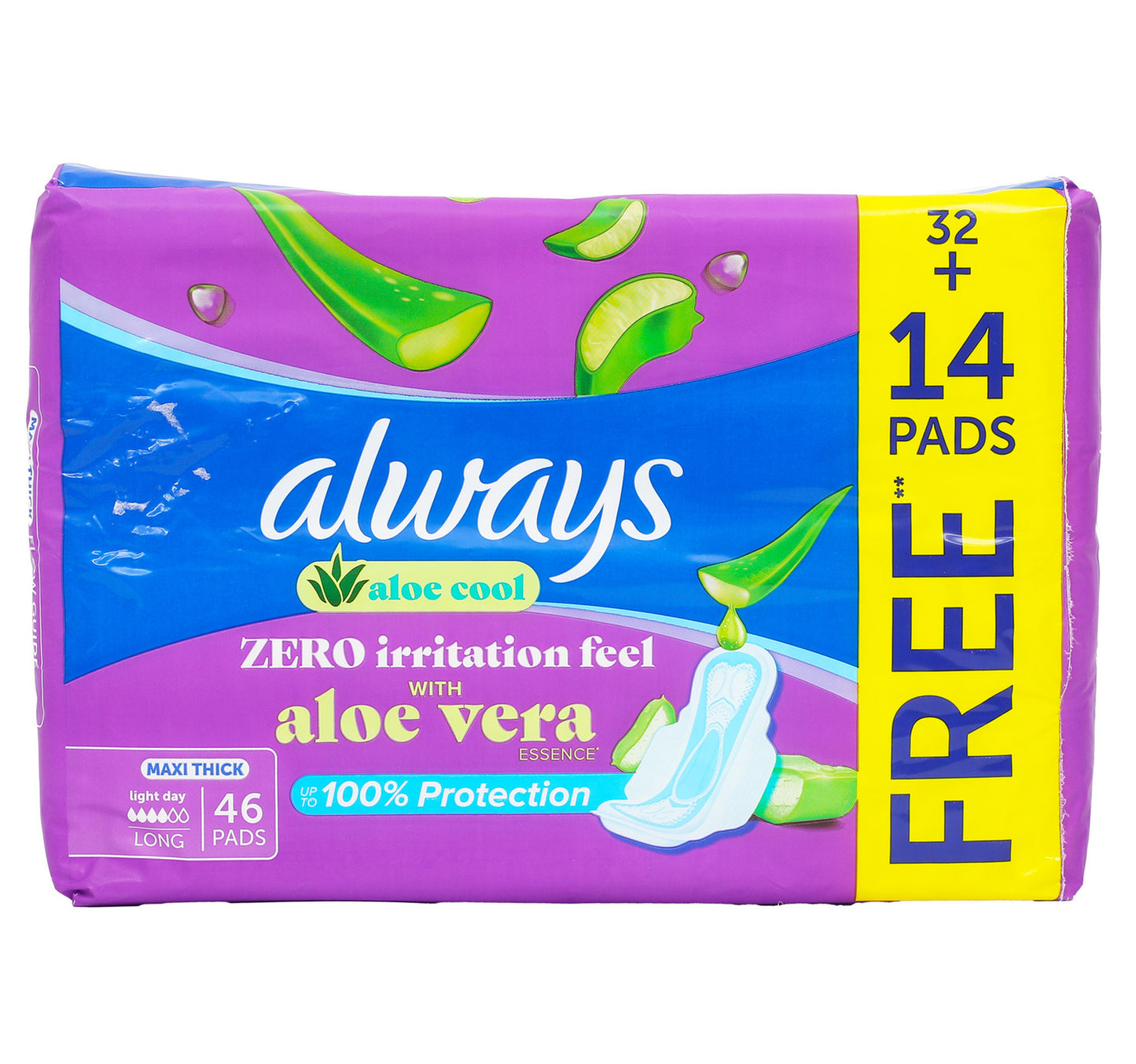 فوط صحية أولويز ألو كول ماكسي سميكة مع أجنحة طويلة عبوة اقتصادية 46 قطعة