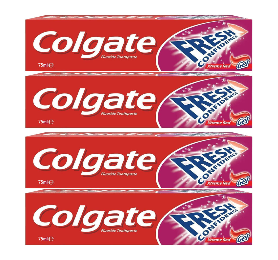 معجون أسنان كولجيت فريش كونفيدنس إكستريم ريد جل - عبوة اقتصادية، 4 قطع × 75 مل