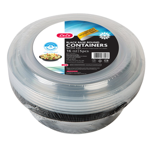 LuLu Black Base Round Containers With Lid 16oz 5 pcs