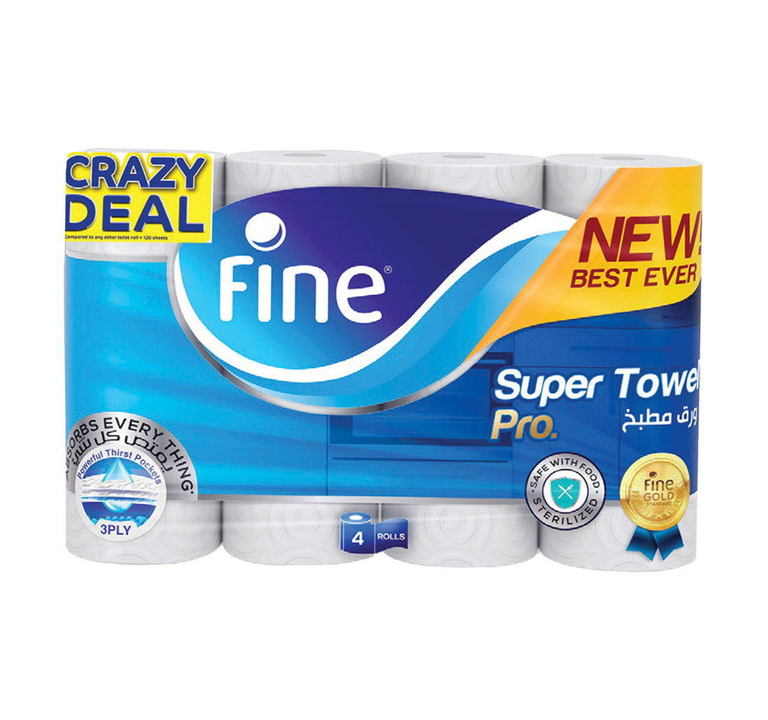 Fine Super Towel Pro 3ply Value Pack 4 Rolls