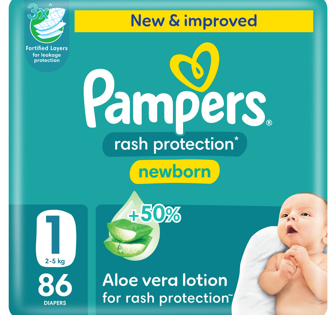 Pampers Rash Protection Taped Diapers, Size 1, 2-5kg, Mega Pack, 86 pcs