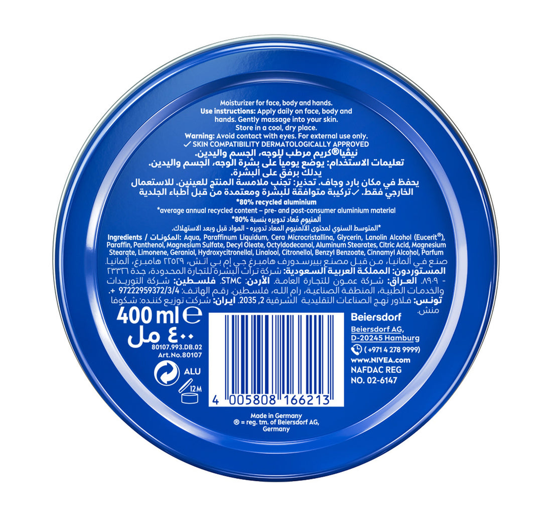 Nivea Creme Tin Moisturizing Cream 400 ml