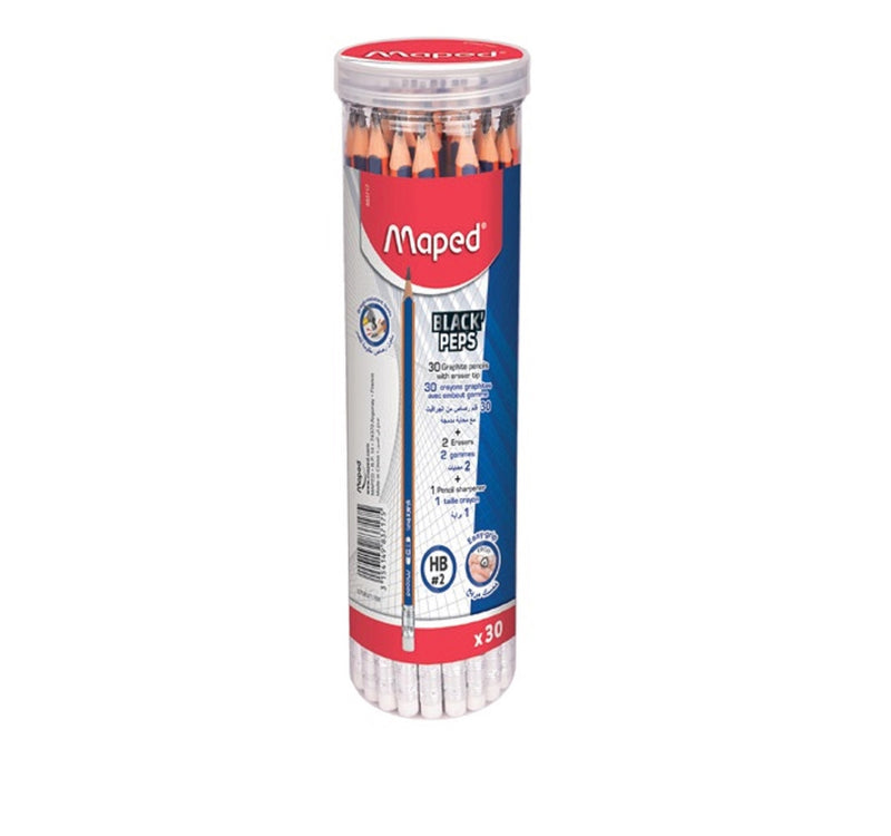 Maped Black Pep Pencil Jar 30's + 1 Sharpener + 1 Eraser