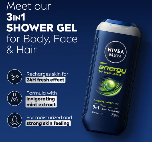 Nivea Men Energy Shower Gel 3in1 Body Wash 250 ml