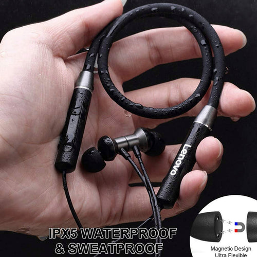 Lenovo Bluetooth Wireless Neckband Earphone Sports Earbuds HE05, Black