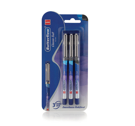 Cello Butter Flow Classic Ball Pen 0.7mm Blister of 3 Pcs (2Blue + 1 Black), 3BPA