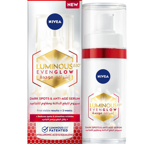 Nivea Luminous630 Even Glow Dark Spots and Anti-Age Face Serum with Hyaluronic Acid and Squalene 30 ml