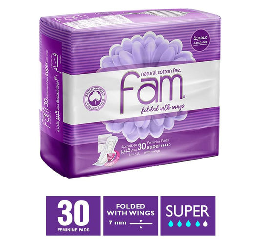 فوط فام الصحية النسائية فائقة النعومة بملمس القطن الطبيعي مع أجنحة، 30 قطعة
