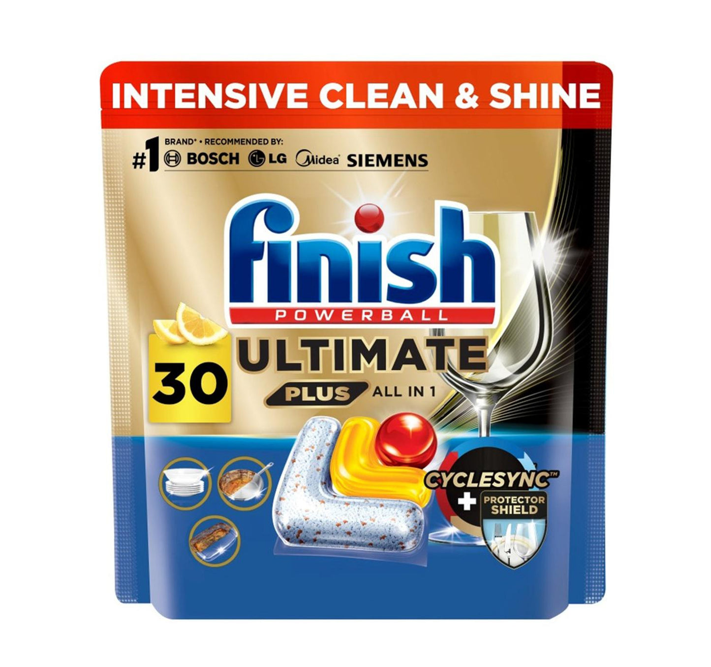 Finish Powerball Ultimate Plus All In 1 Dishwasher Detergent Lemon Scent 30 pcs