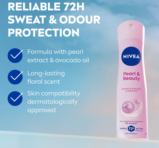NIVEA Pearl & Beauty Antiperspirant Deodorant for Women 72H Active Protection Spray 150 ml