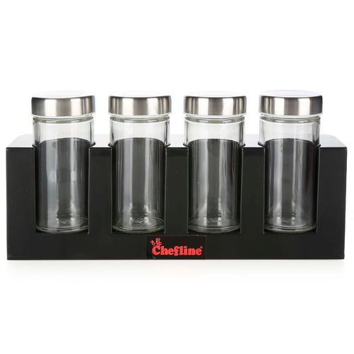 Chefline Spice Jar Set with Rack, 4 Pcs, GSR-1124B