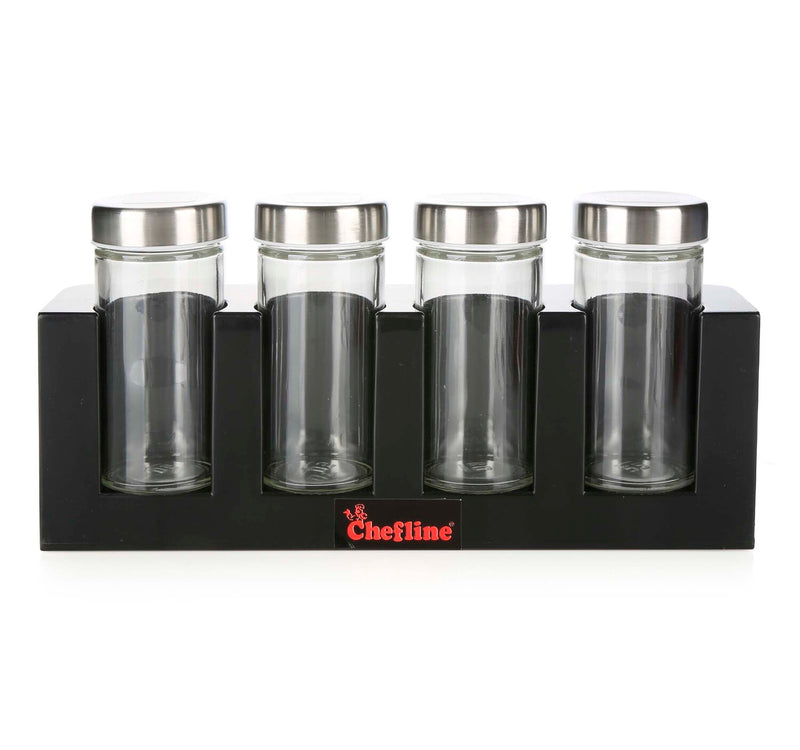 Chefline Spice Jar Set with Rack, 4 Pcs, GSR-1124B