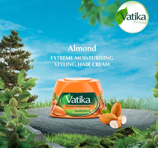 Vatika Naturals Extreme Moisturizing Styling Hair Cream Enriched with Spanish Almond For Dry and Frizzy Hair 140 ml