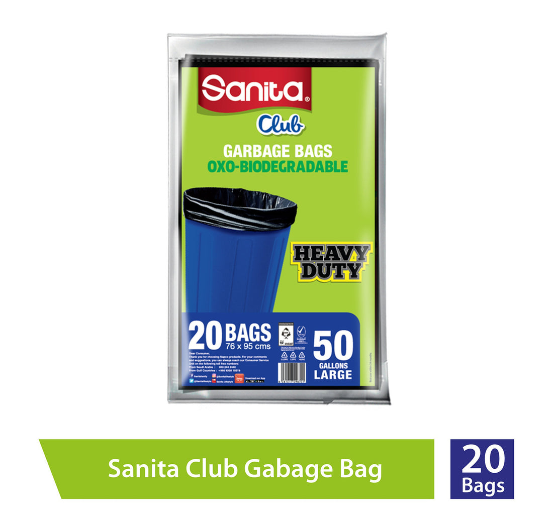 Sanita Club Garbage Bags Oxo-Biodegradable Large 50 Gallons Size 76 x 95cms 20pcs