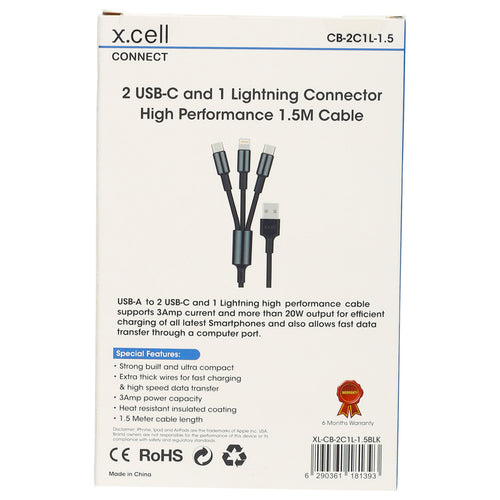 X.Cell 3 In 1 Cable 2C1L-1.5 Meter