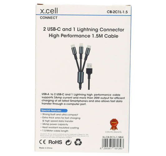 X.Cell 3 In 1 Cable 2C1L-1.5 Meter