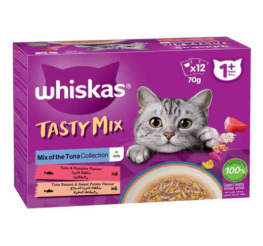 Whiskas Tasty Mix Catfood Mix Of The Tuna Collection In Jelly From 1+ Years 12 x 70 g