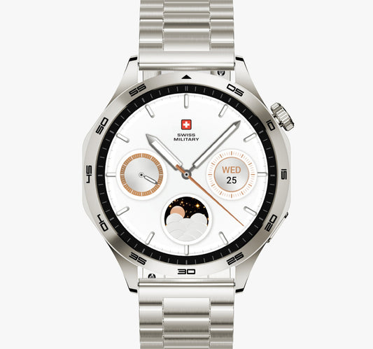 Swiss Military Swiss International Smart Watch, 1.43 AMOLED Display, Gold Frame with Gold Metal Strap