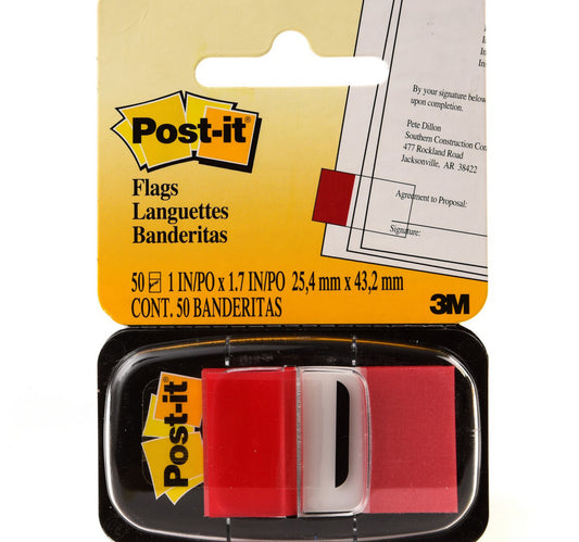 3M Post-it Flags & Markers Red 1inx1.7in 50 Sheets