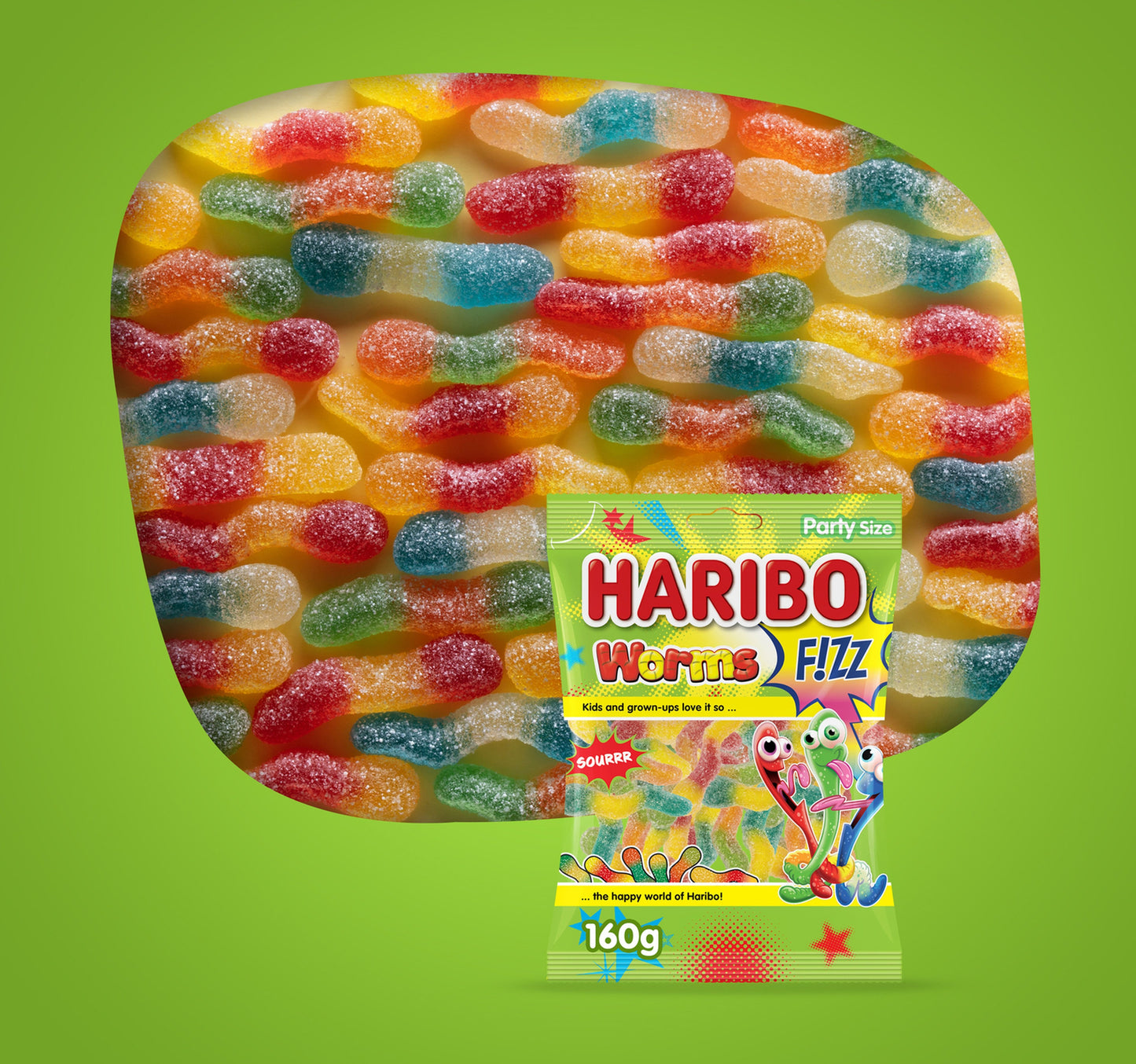 Haribo Worms Fizz Sour Gummy Candy 160 g