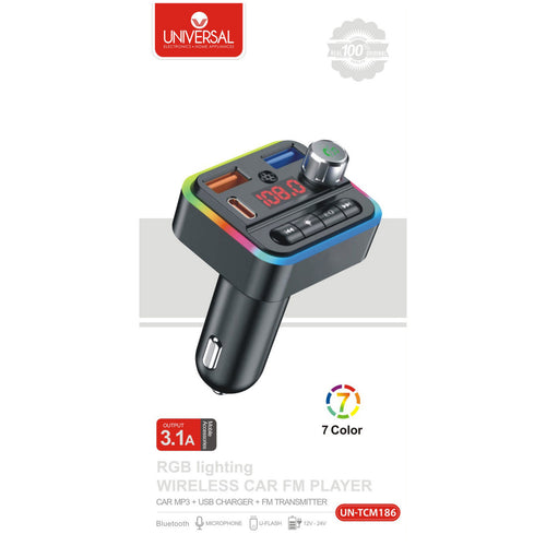 Universal RGB Lighting Wireless Car FM Player, UN-TCM186