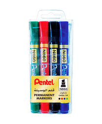 أقلام تحديد دائمة من بنتل، 4 ألوان، PE-N860-04