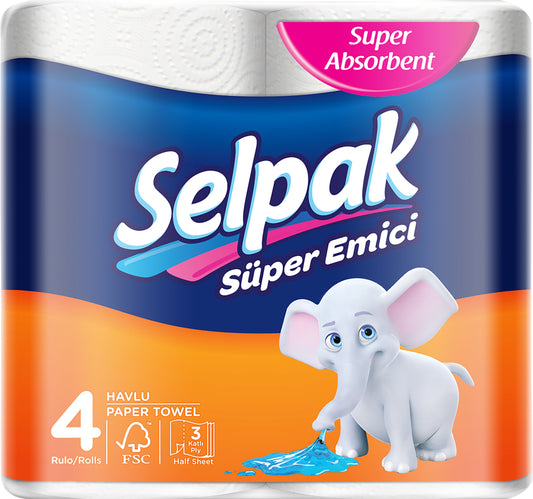 Selpak Super Absorbent Kitchen Paper Towel 80 Sheets x 3ply 4 pcs
