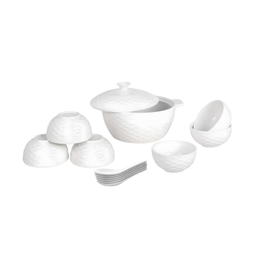 Home Ceramic Soup Set, 14 pcs, White, MKT-112