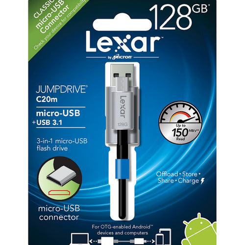Lexar Jump Drive Micro USB Flash Drive, 128 GB, C20M-128BBEU