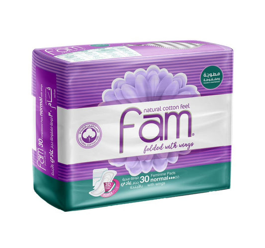 Fam Natural Cotton Feel Maxi Thick Folded with Wings Normal Sanitary Pads 30pcs