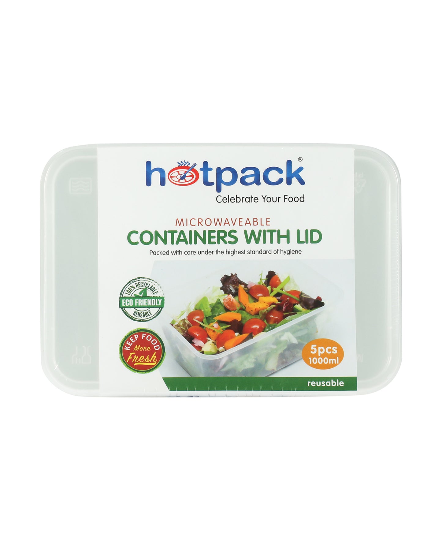 Hot Pack 1 Litre Microwavable Container with Lid 5 pcs