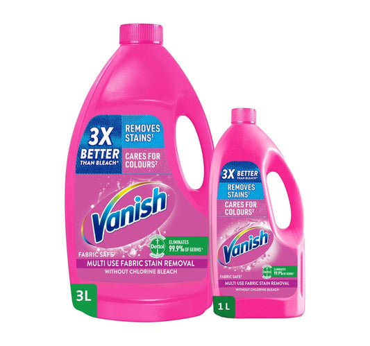 Vanish Fabric Stain Remover For Coloured & White Clothes Pink 3 Litres + 1 Litre