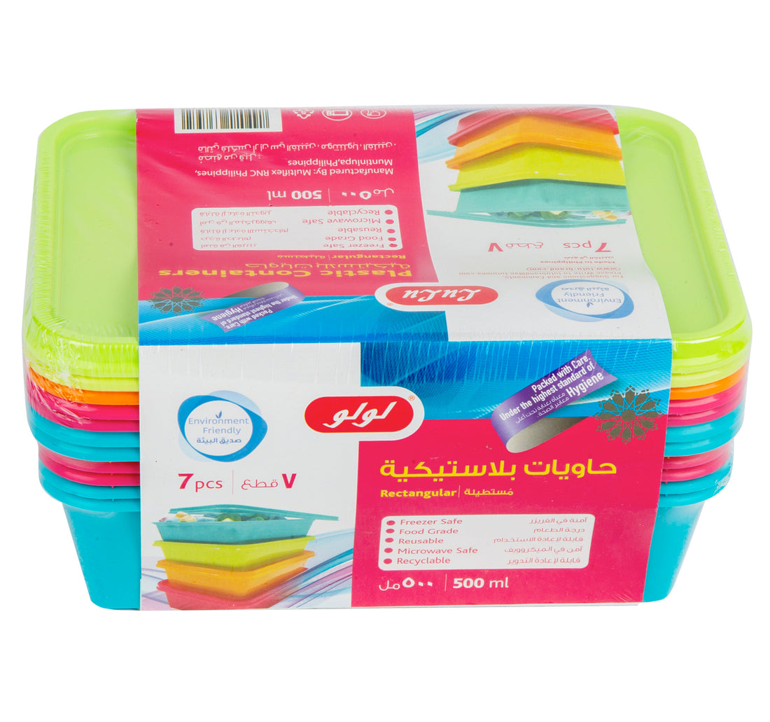 LuLu Plastic Containers Rectangular 500 ml 7 pcs