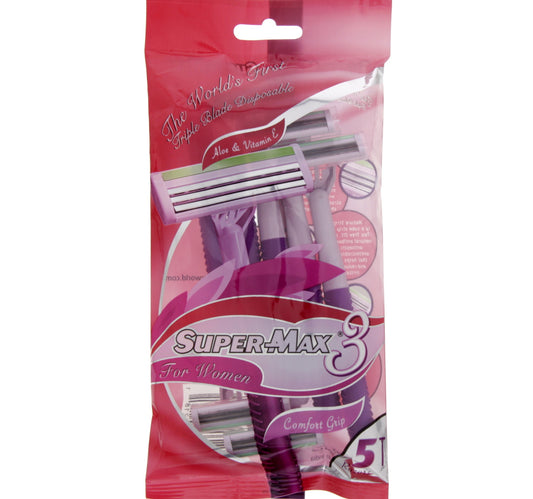 ماكينة حلاقة سوبر ماكس 3 للنساء كومفورت جريب 3 شفرات، 5 قطع