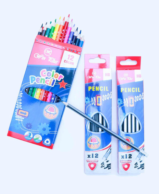 Win Plus HB Pencils Triangular 2x12's + Win Plus Color Pencils 12's