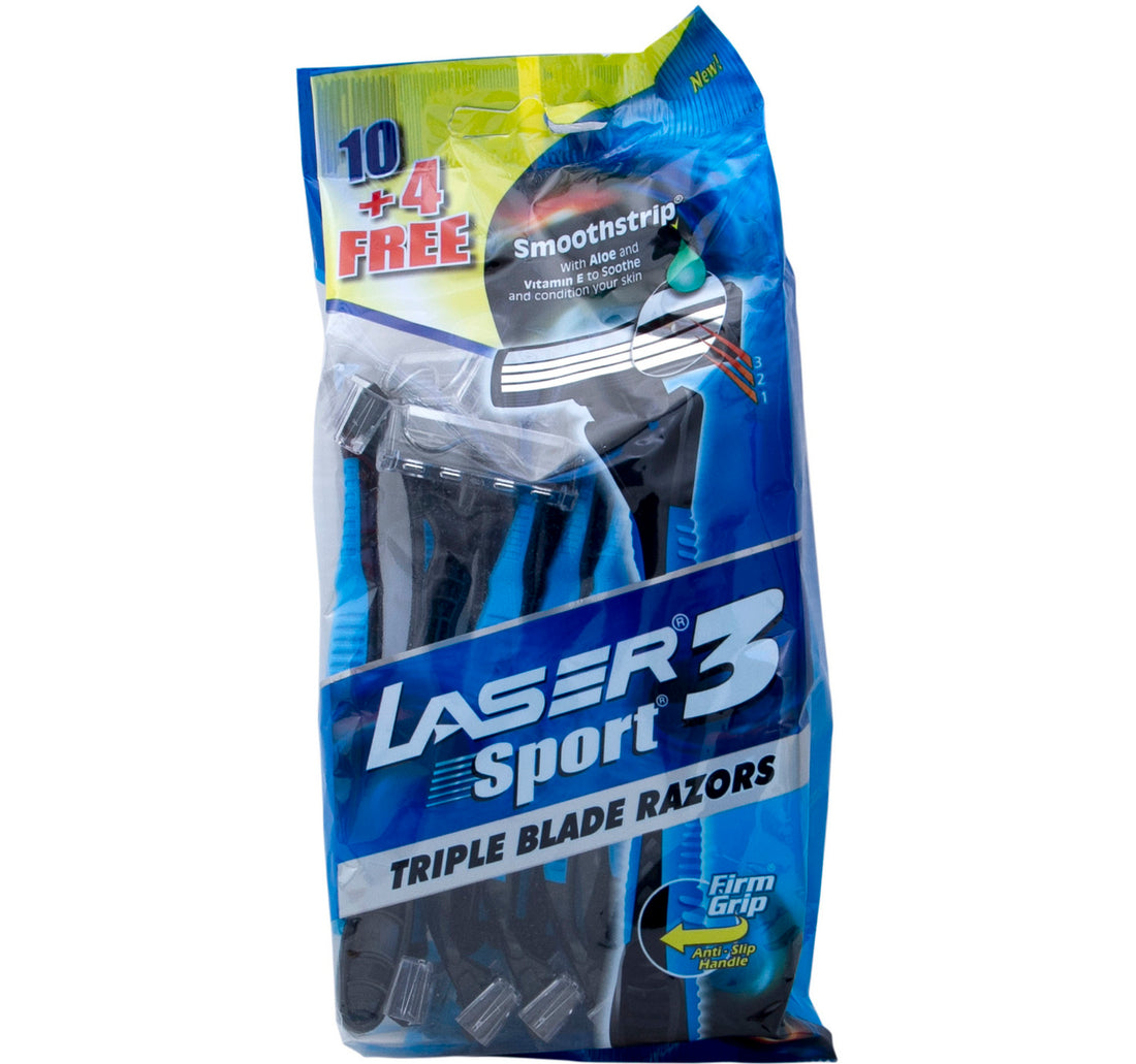 ماكينة حلاقة ليزر سبورت 3 ثلاثية الشفرات للاستخدام مرة واحدة - عبوة اقتصادية، 14 قطعة
