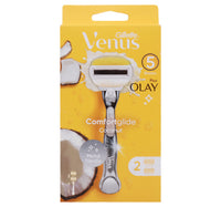 Gillette Venus 5 Blades Plus Olay Comfortglide Coconut Metal Handle + 2 Cartridge