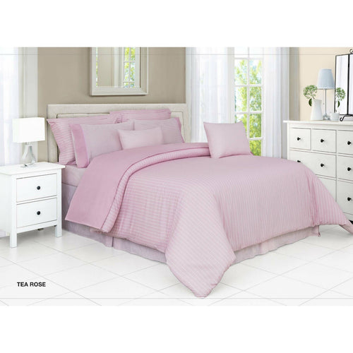 Cannon Solid Striped Collection 100% Cotton Fitted Sheet 200x200cm 144 Thread Count Tea Rose