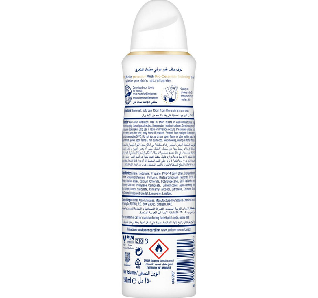 Dove Women Anti-Perspirant Deodorant Spray Invisible Dry Alcohol Free 150 ml