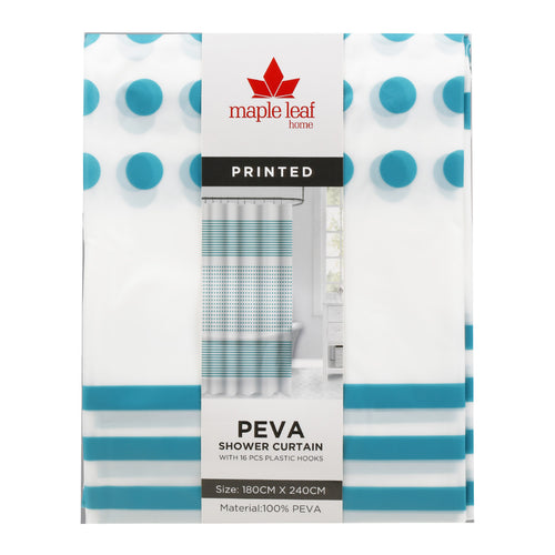 Maple Leaf Home Printed Peva Shower Curtain, 180 x 240 cm, Assorted