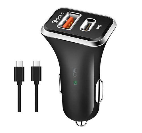 Iends Car Charger with Dual Port (Type-C and USB)AD641, Black