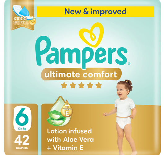Pampers Ultimate Comfort Taped Diapers, Size 6, 13+kg, Giant Pack, 42 pcs