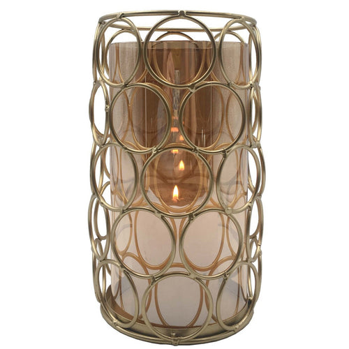 Maple Leaf Home Metal Candle Holder with Amber Glass Tube, Gold