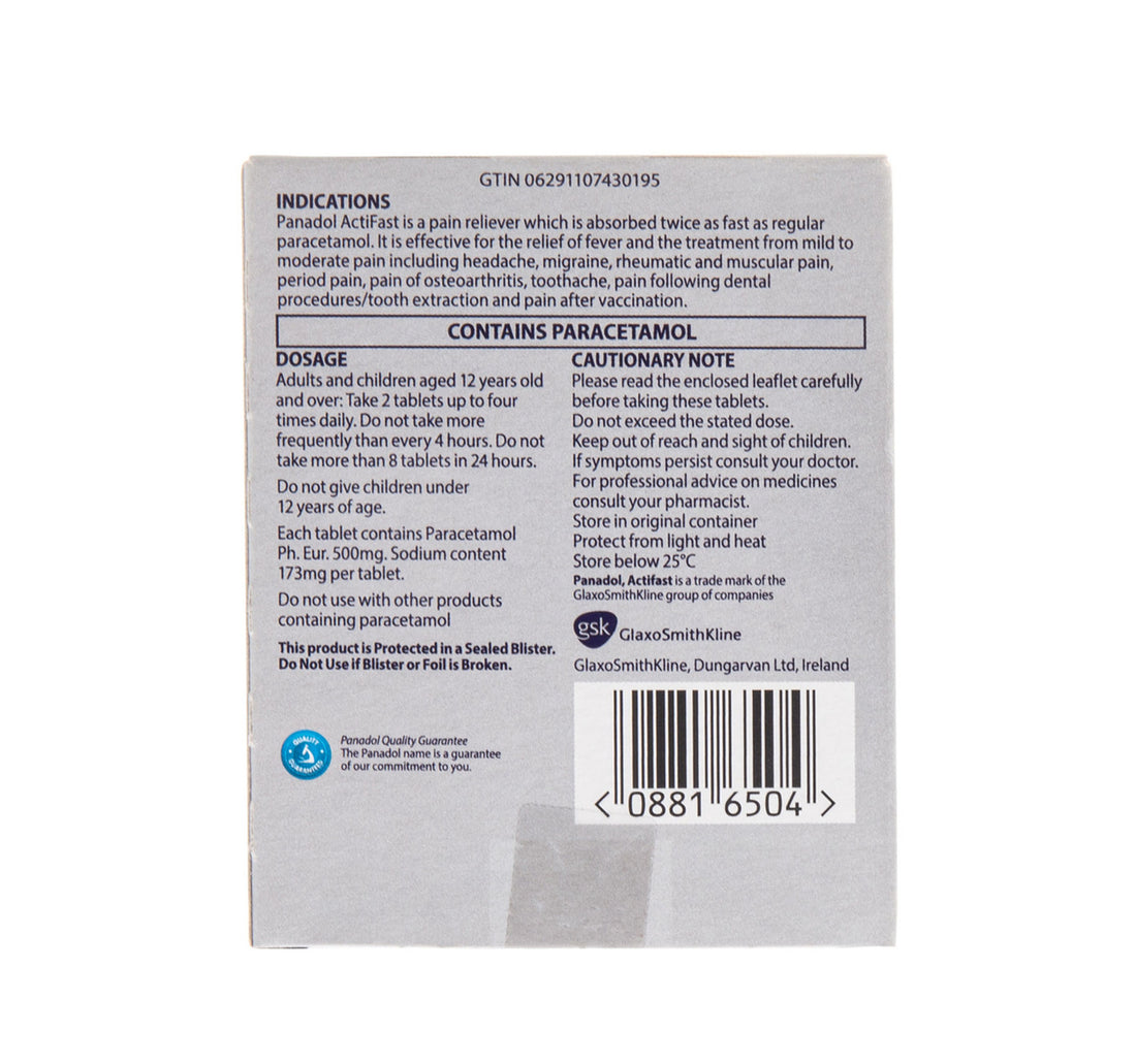 Panadol Actifast Tablets for Fast Pain Relief From Headaches 20pcs