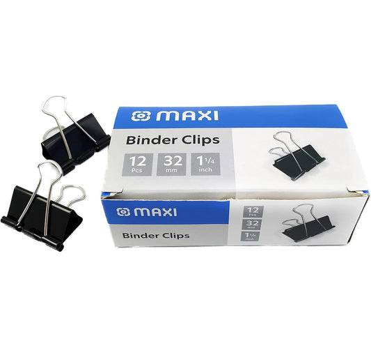 Maxi Metal Binder Clips, 32mm, 12 pcs, Black, BCL32