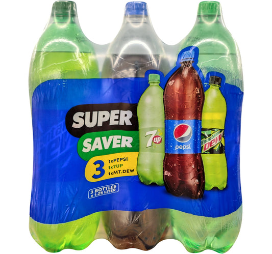 Pepsi 7Up Mountain Dew Value Pack 3 x 1.25 Litres