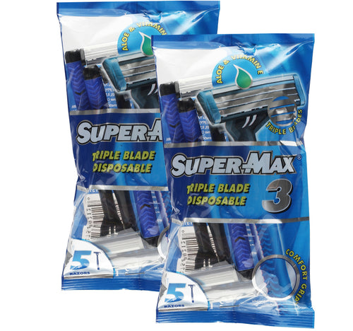 Super Max Disposable Razor Triple Blade Value Pack 2 x 5 pcs